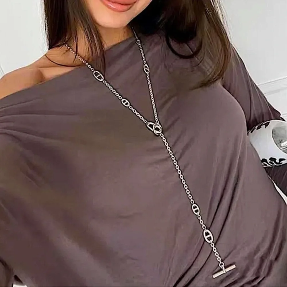 Multilayer Sterling Silver Plated Pig nose Necklace Bracelet Set Stainless Steel